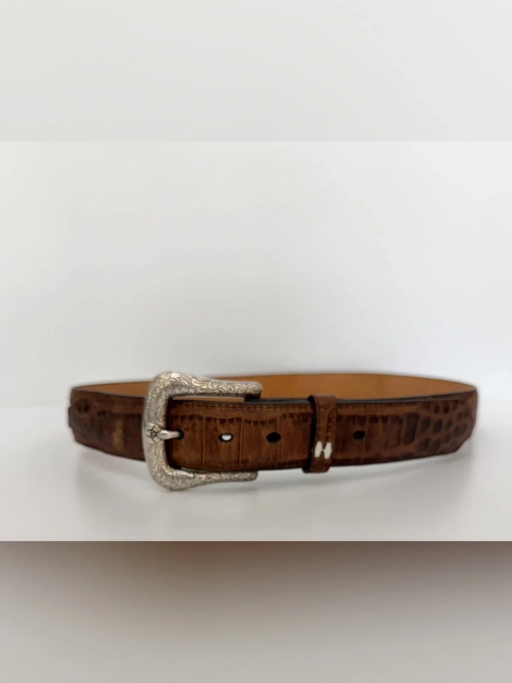 Ariat Men's Genuine Brown Leather Belt with Silver Buckle - 42